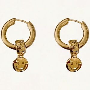 Handmade - The smiley charm 2-way gold hoop earrings-925 silver-14k gold plated